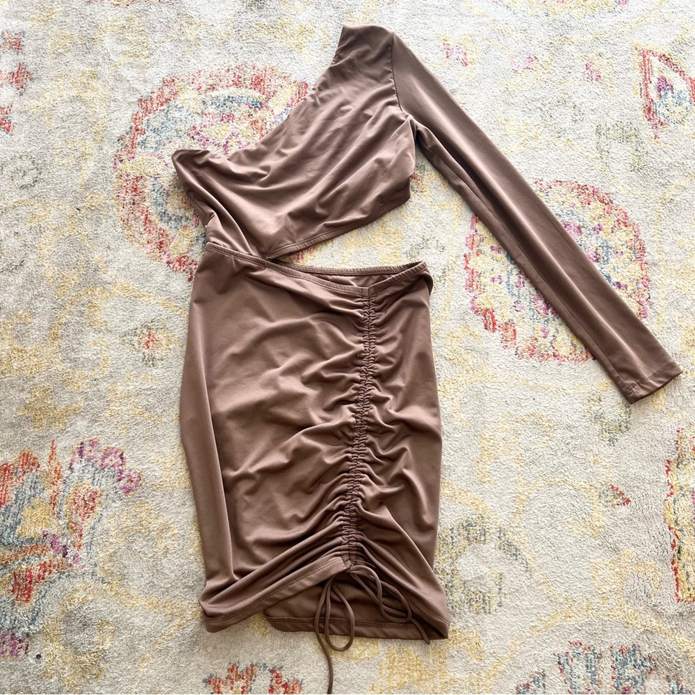 Princess Polly One Shoulder Brown Mini Dress size 4